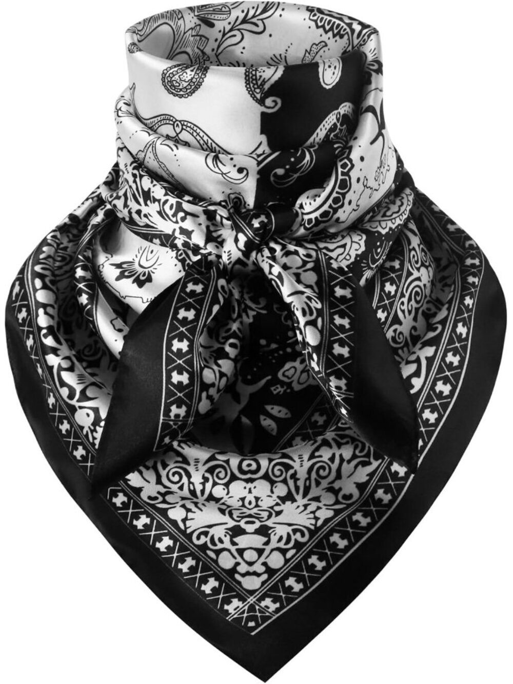 Men's Black Beige 35 Inch Wild Rag Neckerchief Silk Western Bandana Neck Scarf